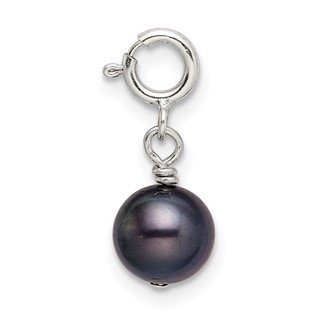 Sterling Silver 6mm Black Freshwater Cultured Pearl Springring Charm