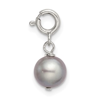 Sterling Silver 6mm Grey Freshwater Cultured Pearl Springring Charm