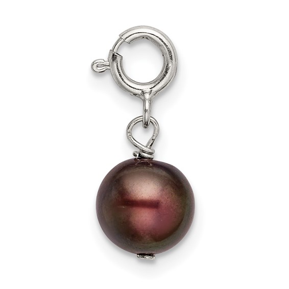 Sterling Silver 7mm Black Freshwater Cultured Pearl Springring Charm