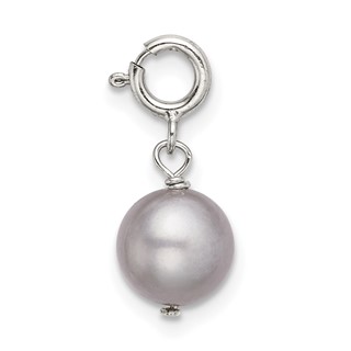 Sterling Silver 7mm Grey Freshwater Cultured Pearl Springring Charm