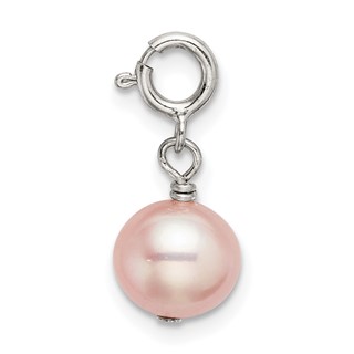 Sterling Silver 7mm Pink Freshwater Cultured Pearl Springring Charm