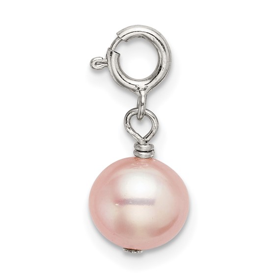 Sterling Silver 7mm Pink Freshwater Cultured Pearl Springring Charm