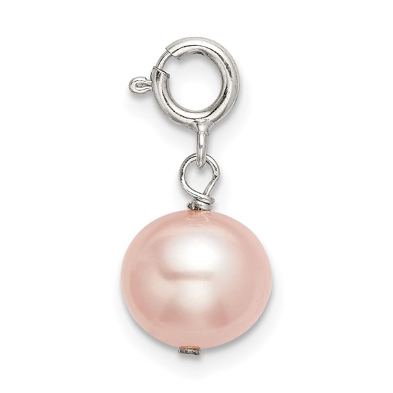 Sterling Silver 8mm Pink Freshwater Cultured Pearl Springring Charm