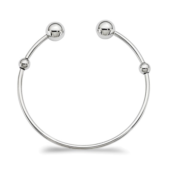 Sterling Silver Polished with Bead Stoppers Child Cuff Bangle