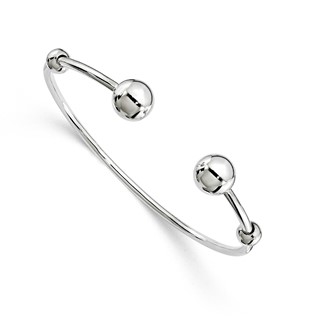 Sterling Silver Polished with Bead Stoppers Child Cuff Bangle