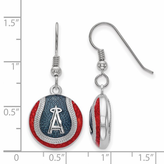 Sterling Silver Rhodium Plated Major League Baseball LogoArt Los Angeles Angels Enamel Dangle Earrings
