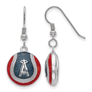 Sterling Silver Rhodium Plated Major League Baseball LogoArt Los Angeles Angels Enamel Dangle Earrings