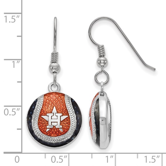 Sterling Silver Rhodium Plated Major League Baseball LogoArt Houston Astros Enamel Earrings