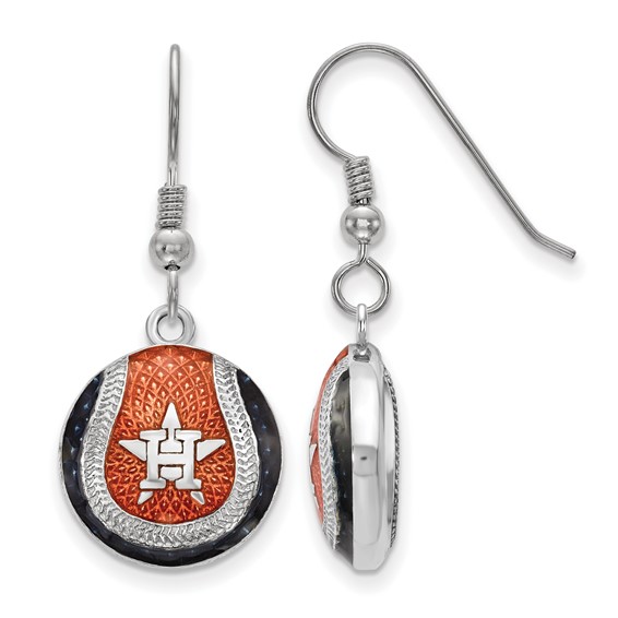 Sterling Silver Rhodium Plated Major League Baseball LogoArt Houston Astros Enamel Earrings