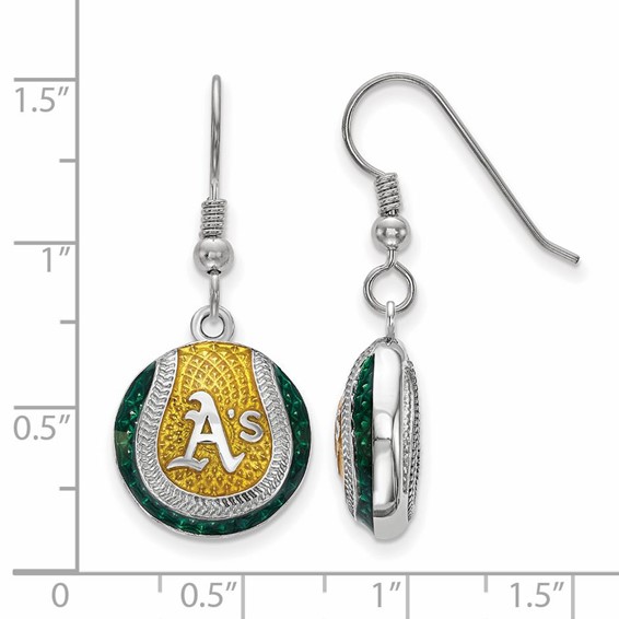Sterling Silver Rhodium Plated Major League Baseball LogoArt Oakland Athletics Enamel Earrings