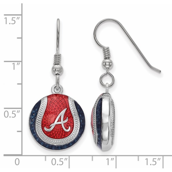 Sterling Silver Rhodium Plated Major League Baseball LogoArt Atlanta Braves Enamel Earrings