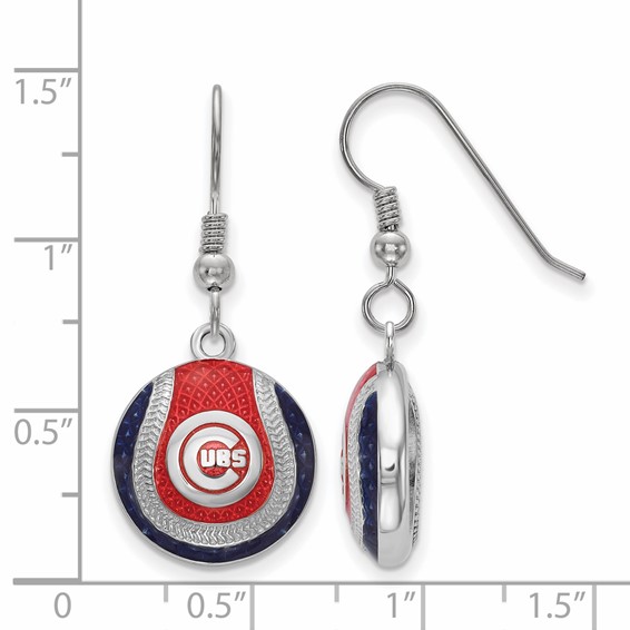 Sterling Silver Rhodium Plated Major League Baseball LogoArt Chicago Cubs Enameled Earrings