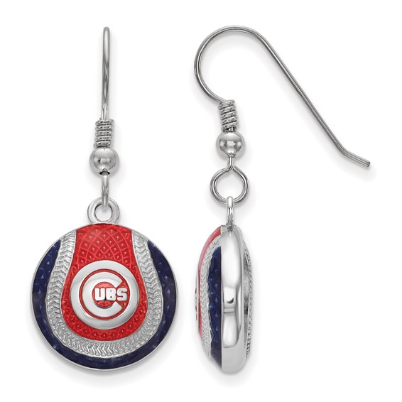 Sterling Silver Rhodium Plated Major League Baseball LogoArt Chicago Cubs Enameled Earrings