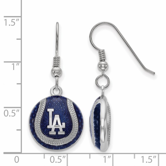 Sterling Silver Rhodium Plated Major League Baseball LogoArt Los Angeles Dodgers Enamel Dangle Earrings