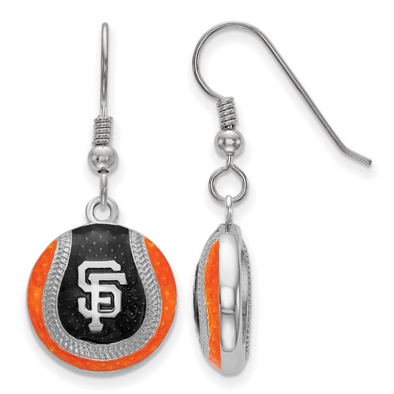 Sterling Silver Rhodium Plated Major League Baseball LogoArt San Francisco Giants Enamel Earrings