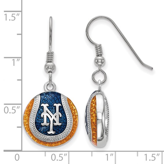 Sterling Silver Rhodium Plated Major League Baseball LogoArt New York Mets N-Y Enamel Earrings