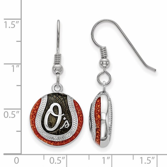 Sterling Silver Rhodium PlatedMajor League Baseball LogoArt Baltimore Orioles Enamel Earrings