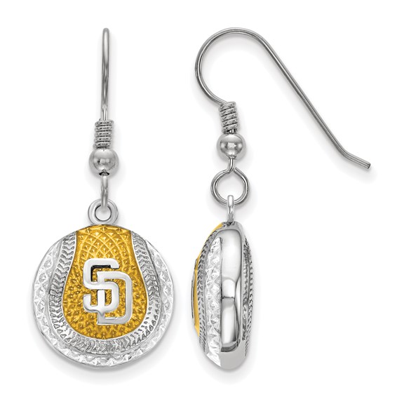Sterling Silver Rhodium Plated Major League Baseball LogoArt San Diego Padres Enamel Earrings
