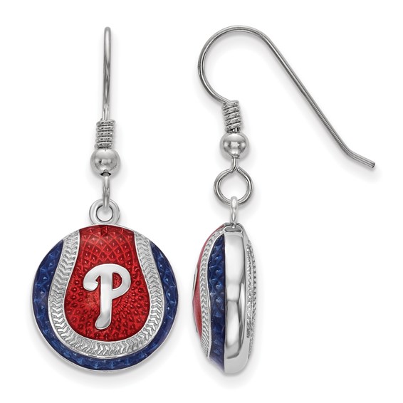 Sterling Silver Rhodium Plated Major League Baseball LogoArt Philadelphia Phillies Enamel Earrings