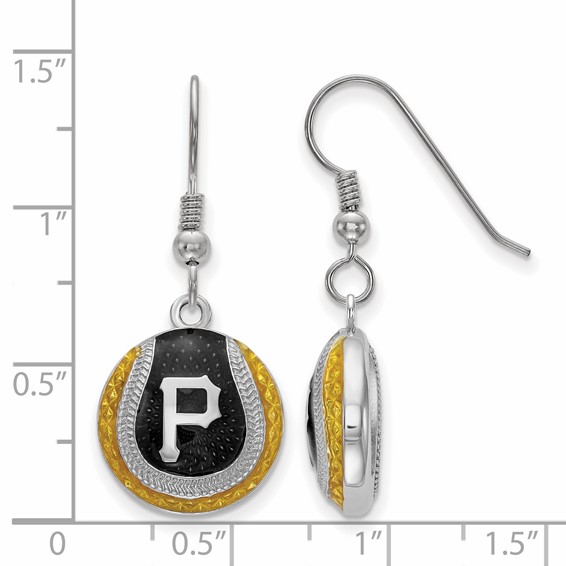 Sterling Silver Rhodium Plated Major League Baseball LogoArt Pittsburgh Pirates Enamel Earrings