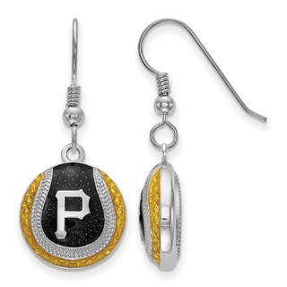 Sterling Silver Rhodium Plated Major League Baseball LogoArt Pittsburgh Pirates Enamel Earrings