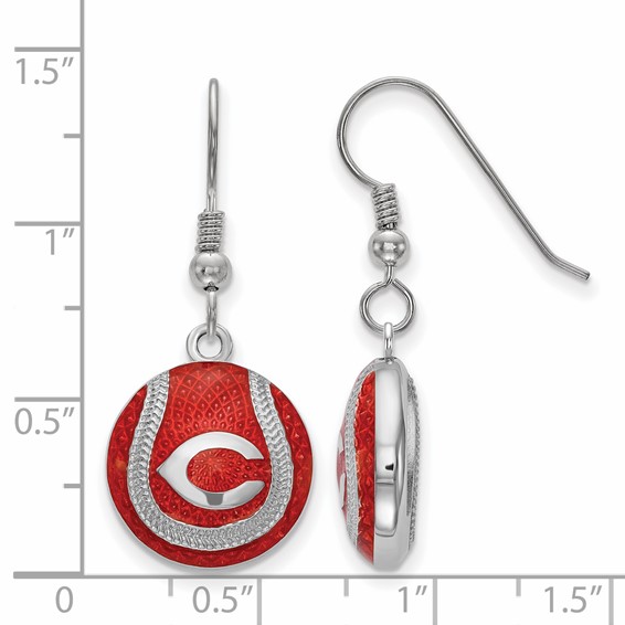 Sterling Silver Rhodium Plated Major League Baseball LogoArt Cincinnati Reds Enamel Earrings