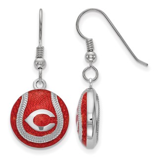 Sterling Silver Rhodium Plated Major League Baseball LogoArt Cincinnati Reds Enamel Earrings