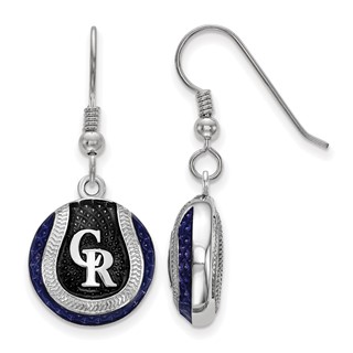 Sterling Silver Rhodium Plated Major League Baseball LogoArt Colorado Rockies Enamel Earrings