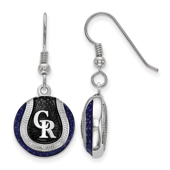 Sterling Silver Rhodium Plated Major League Baseball LogoArt Colorado Rockies Enamel Earrings