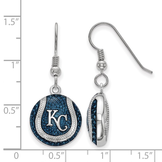 Sterling Silver Rhodium Plated Major League Baseball LogoArt Kansas City Royals Enamel Earrings