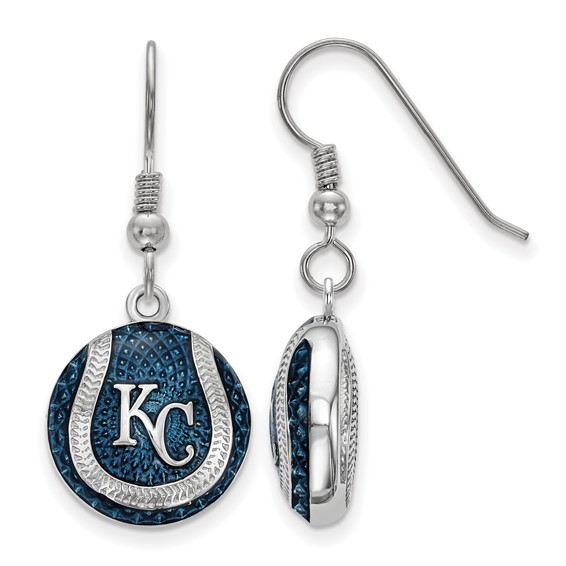 Sterling Silver Rhodium Plated Major League Baseball LogoArt Kansas City Royals Enamel Earrings