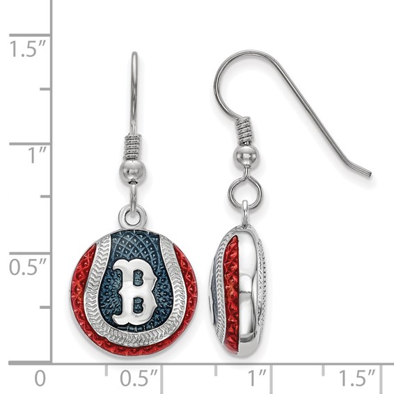 Sterling Silver Rhodium Plated Major League Baseball LogoArt Boston Red Sox Enamel Earrings