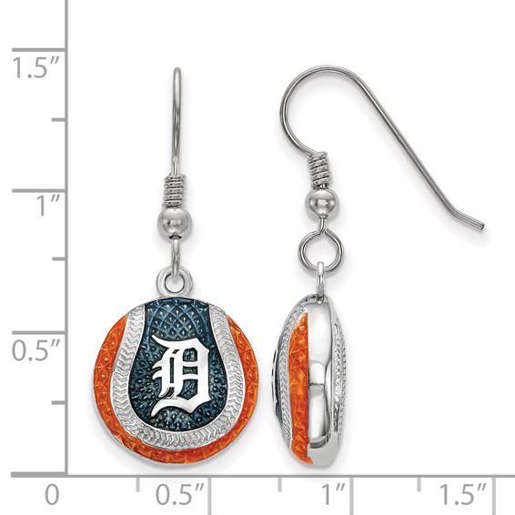 Sterling Silver Rhodium Plated Major League Baseball LogoArt Detroit Tigers Enamel Earrings