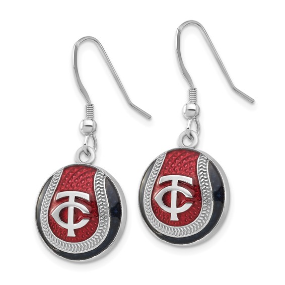 Sterling Silver Rhodium Plated Major League Baseball LogoArt Minnesota Twins Enamel Earrings
