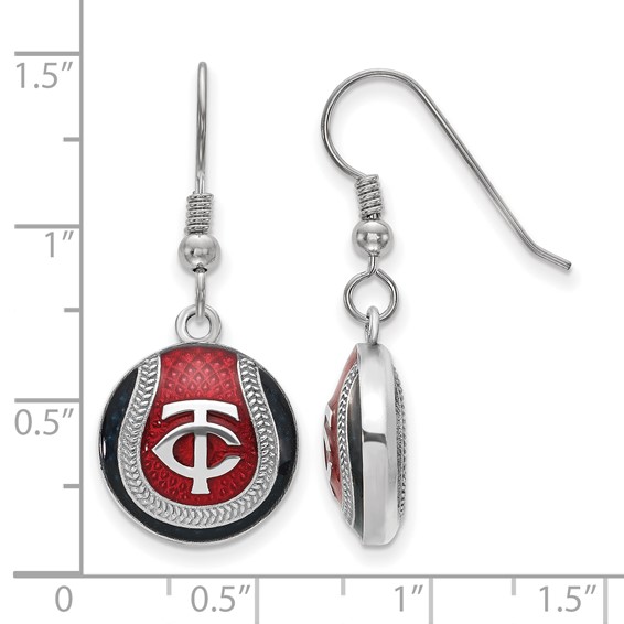 Sterling Silver Rhodium Plated Major League Baseball LogoArt Minnesota Twins Enamel Earrings