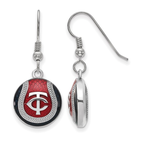 Sterling Silver Rhodium Plated Major League Baseball LogoArt Minnesota Twins Enamel Earrings