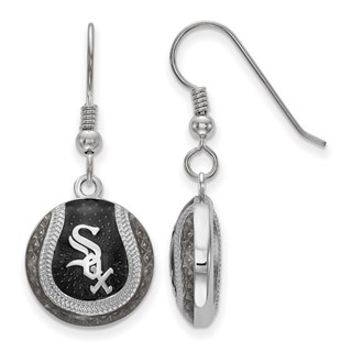 Sterling Silver Rhodium Plated Major League Baseball LogoArt Chicago White Sox Enamel Earrings