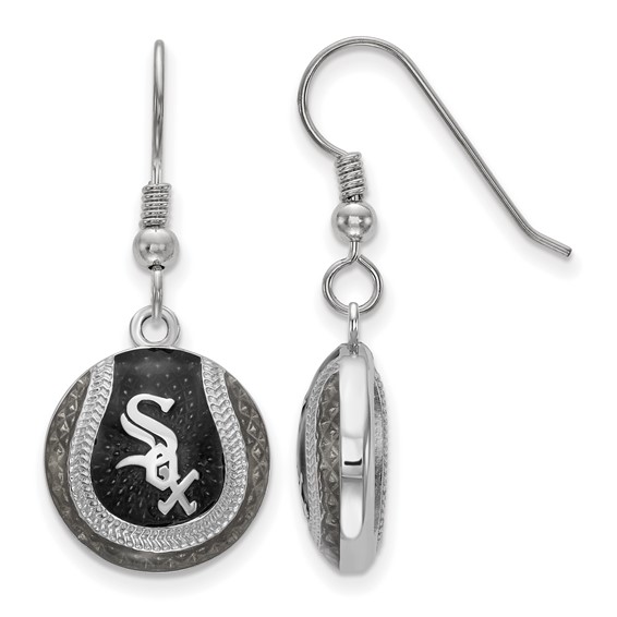 Sterling Silver Rhodium Plated Major League Baseball LogoArt Chicago White Sox Enamel Earrings