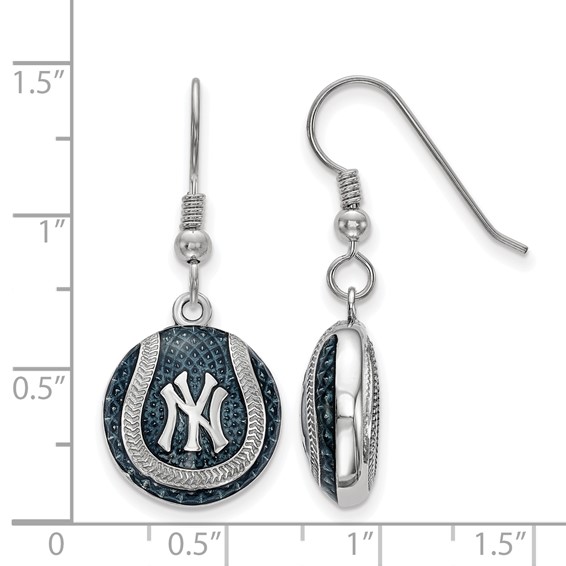 Sterling Silver Rhodium Plated Major League Baseball LogoArt New York Yankees Enamel Earrings
