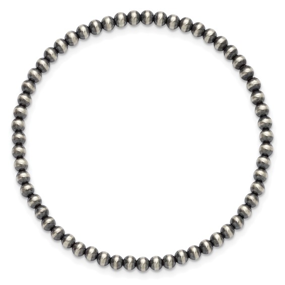 Sterling Silver 6.5in 3.00mm Navajo Style Beaded Stretch Bracelet