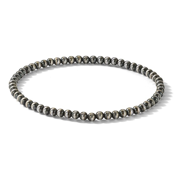 Sterling Silver 6.5in 3.00mm Navajo Style Beaded Stretch Bracelet