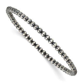 Sterling Silver 6.5in 3.00mm Navajo Style Beaded Stretch Bracelet