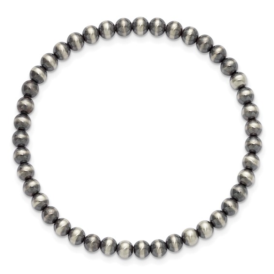 Sterling Silver 6.5in 4.00mm Navajo Style Beaded Stretch Bracelet