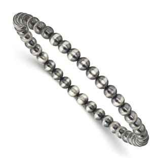Sterling Silver 6.5in 4.00mm Navajo Style Beaded Stretch Bracelet
