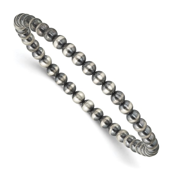 Sterling Silver 6.5in 4.00mm Navajo Style Beaded Stretch Bracelet