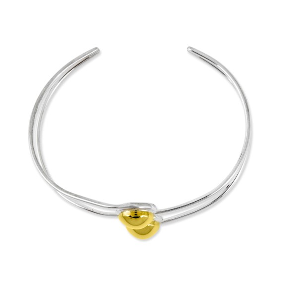 Sterling Silver & Brass Polished Bead Cuff Bracelet