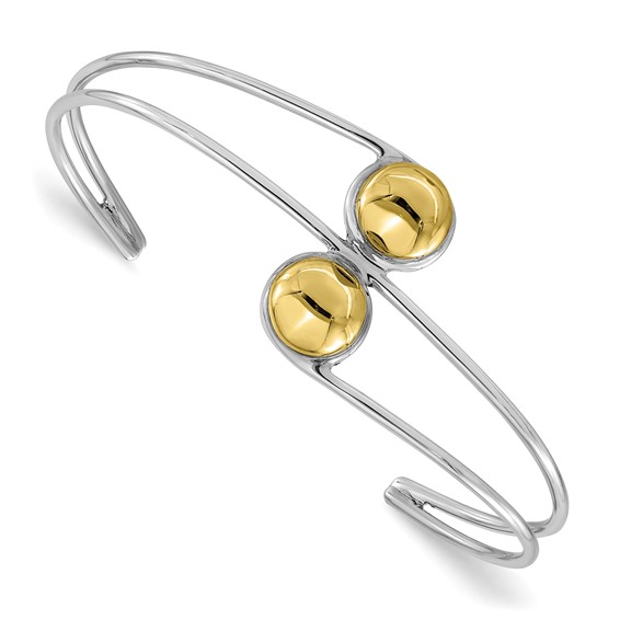 Sterling Silver & Brass Polished Bead Cuff Bracelet