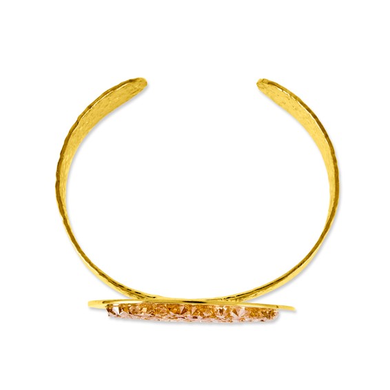 Sterling Silver Gold-tone Textured Champagne Crystal Oval Bangle