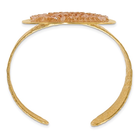 Sterling Silver Gold-tone Textured Champagne Crystal Oval Bangle