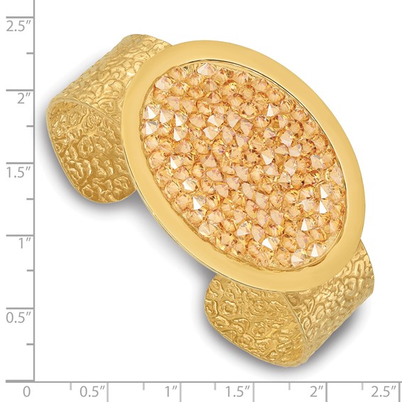 Sterling Silver Gold-tone Textured Champagne Crystal Oval Bangle
